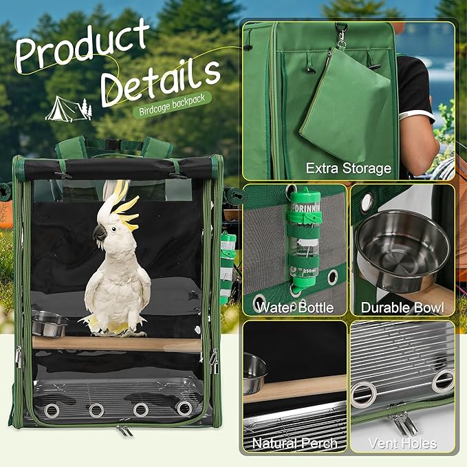 Bird Carrier Travel Cage, Cockatoo Carrier, Parrot Travel Backpack - Image 2