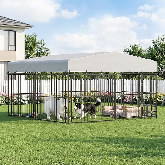10x10x6 FT Dog Kennel Outdoor for Large Dogs, Dog Enclosure Dog Cage Pet House by TOBYUL