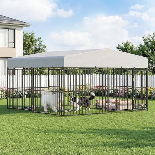10x10x6 FT Dog Kennel Outdoor for Large Dogs, Dog Enclosure Dog Cage Pet House by TOBYUL