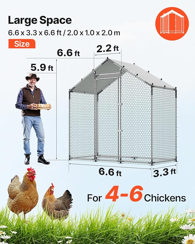 VEVOR Large Metal Chicken Coop, 6.6 x 3.3 x 6.6 ft, Walk-in Chicken Run House - Image 2