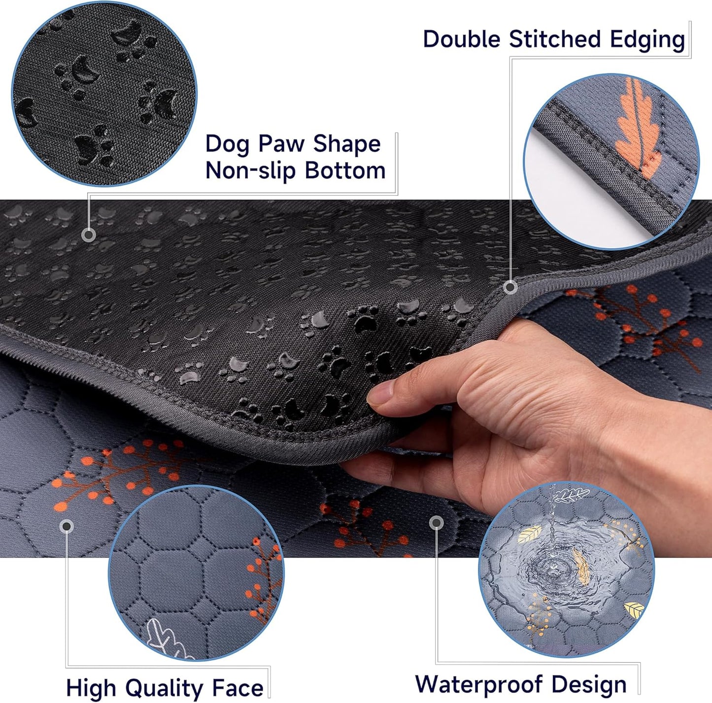 Sunheir Washable Pee Pads for Dogs 4-Pack Reusable Puppy Pads Pet Training Pads, Waterproof Dog Pee Pads for Crate, Whelping Pad, Non-Slip Protects Against Urine Leakage (Leaves - Deep Grey, 18x24)