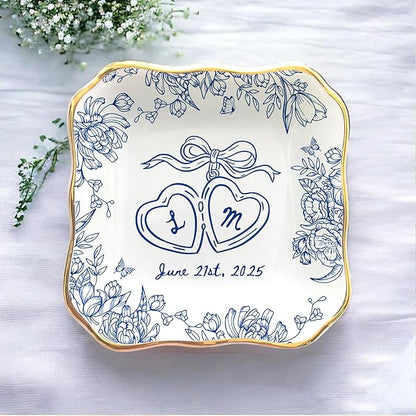 LOVELYPOD Personalized Floral Engagement Trinket Tray, Custom Couple Name by LOVELYPOD