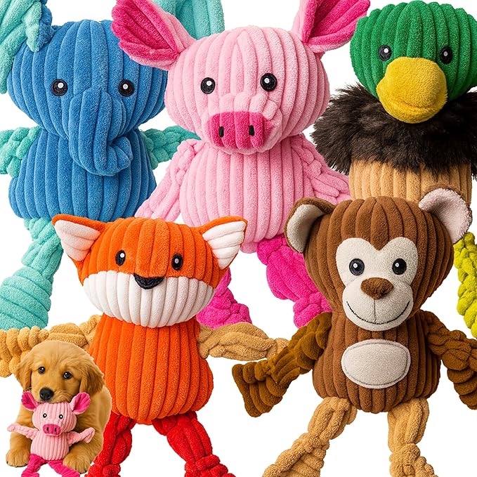 Jalousie Plush Toys Assortment Value Bundle Puppy Pet Mutt Squeak Toy by Jalousie