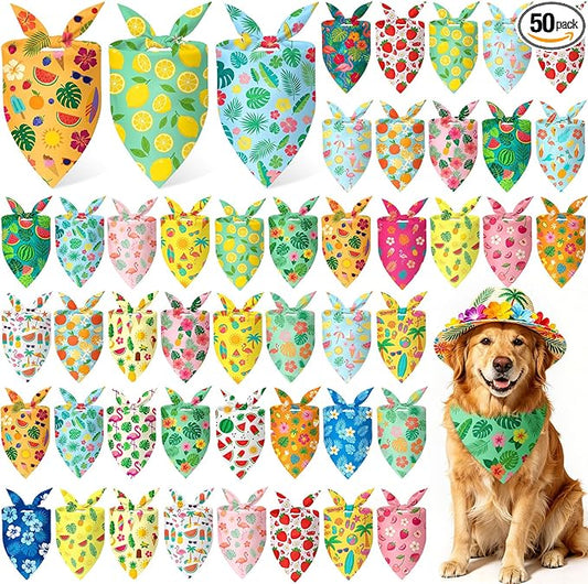 50 Pcs Summer Theme Dog Bandanas Bulk Tropical Bandanas by Jeere