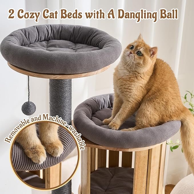 Modern Cat Tree Tower with Scratching Post, 61.5in Tall Cat Tree - Image 3