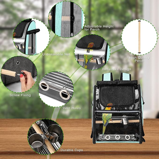 Bird Carrier Bag with Indestructible Stainless Steel Mesh, Bird Travel Cage - Image 2