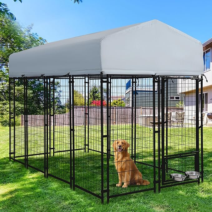 8x4x6 FT Outdoor Dog Kennels for Large Dogs, Heavy Duty Welded Wire Steel by GIODIR