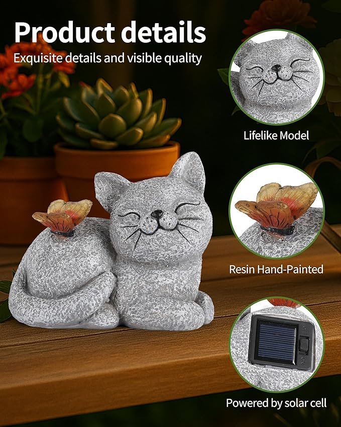 GoGnome Solar Cat Garden Statue - Image 6