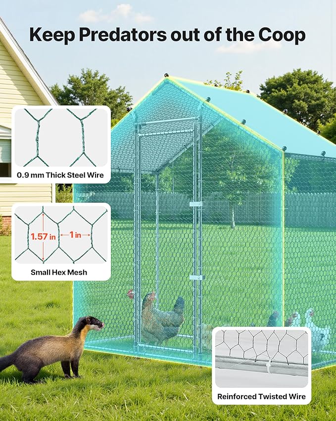 VEVOR Large Metal Chicken Coop, 6.6 x 3.3 x 6.6 ft, Walk-in Chicken Run House - Image 4