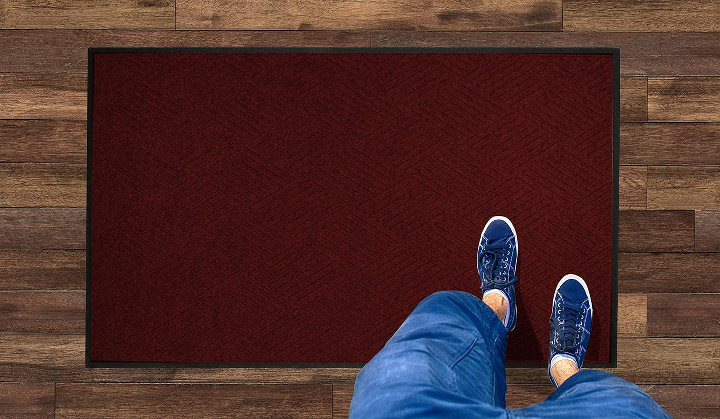 M+A Matting WaterHog Diamond | Commercial-Grade Entrance Mat with Rubber Border – Indoor/Outdoor, Quick Drying, Stain Resistant Door Mat (Red/Black, 3' x 8')