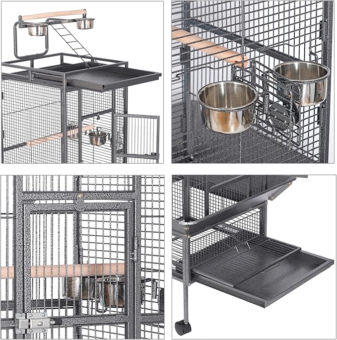 HSM 62 Inch Wrought Iron Large Bird Flight Cage - Image 5