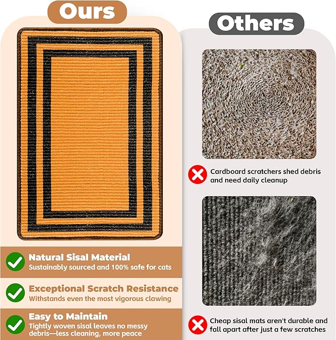 Cat Scratcher Mat, Natural Sisal Cat Scratch Pad, 23.6x15.7 Inch Horizontal Cat - Image 4