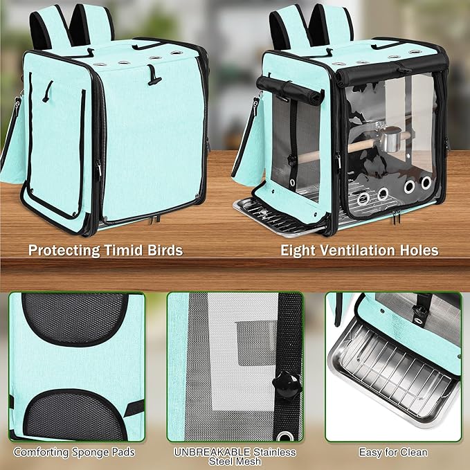 Bird Carrier with Seat Belt for Car Travel, Bird Backpack Carrier with - Image 4