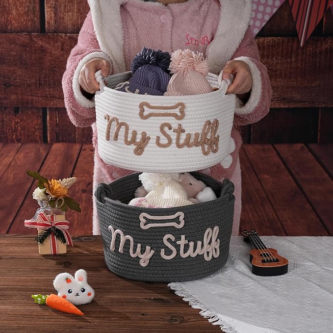 JUPPE Pet Dog Basket with Personalized Name, Dog Toys Storage Organizer Custom - Image 8
