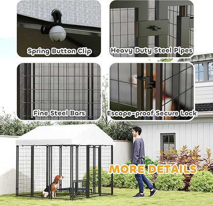 PawHut Outdoor Dog Kennel with Roof, Adjustable Bowls, UV-Resistant & - Image 8
