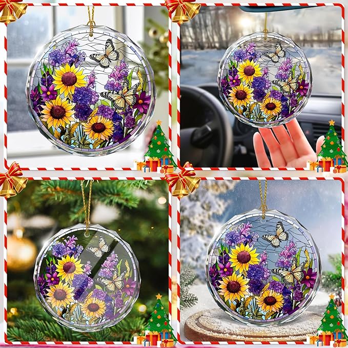 Flower Christmas Ornament, Stained Glass Xmas Ornaments and Christmas Tree - Image 6