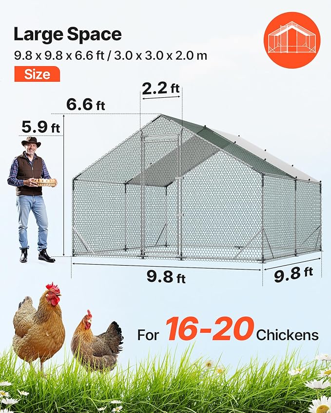 VEVOR Large Metal Chicken Coop, 9.8 x 9.8 x 6.6 ft, Walk-in Chicken Run House - Image 2