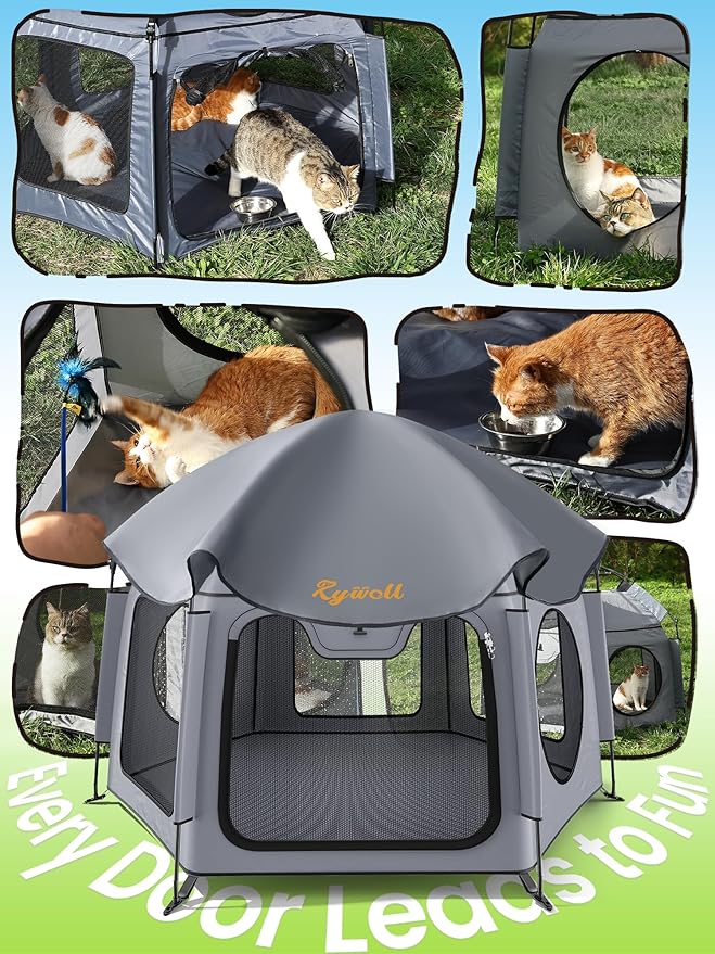 Catio Outdoor Cat Enclosure, Rywell 55” Extra Large Catio Pop Up Indoor Outdoor - Image 7