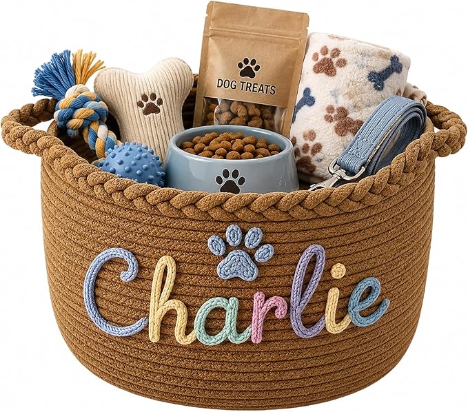 JUPPE Pet Dog Basket with Personalized Name, Dog Toys Storage Organizer Custom by JUPPE