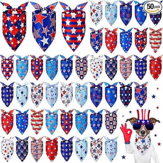 Preboun 50 Pcs Patriotic Dog Bandanas Bulk 4th of July Bandanas by Preboun