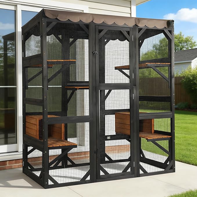 70.1’’ Large Wooden Catio Outdoor Cat Enclosure, Hammock and Scratching Post by Aivituvin