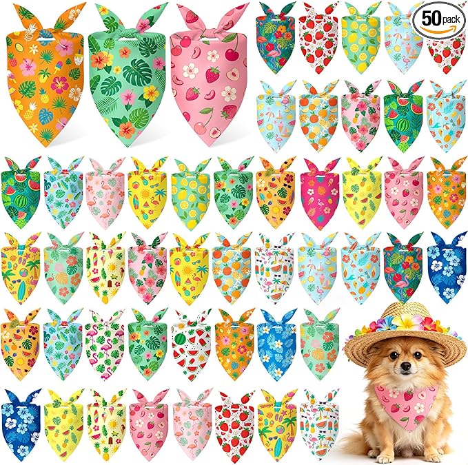 50 Pcs Summer Theme Dog Bandanas Bulk Tropical Bandanas by Jeere