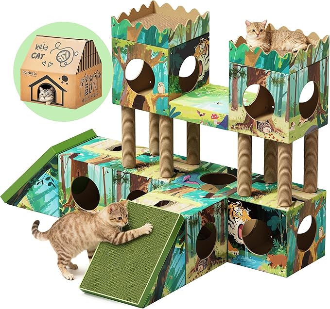 DIY Cardboard Cat House with Scratching Posts, Scratching Board, Recyclable by PalNests