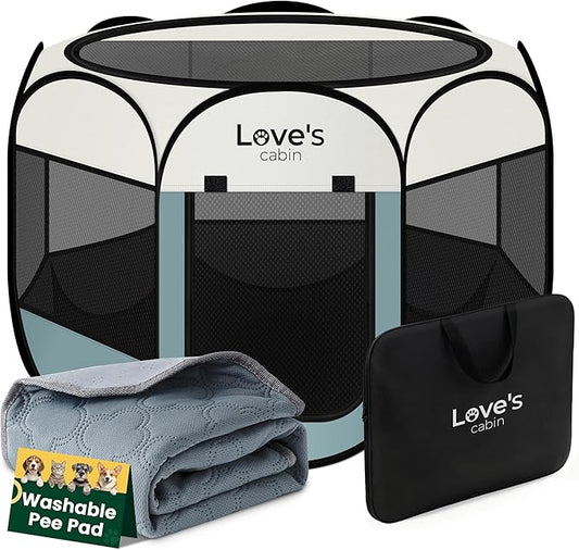 Love's cabin Dog Playpen with Washable Pee Pad, Puppy Pet Cat Playpen Small by Lovescabin