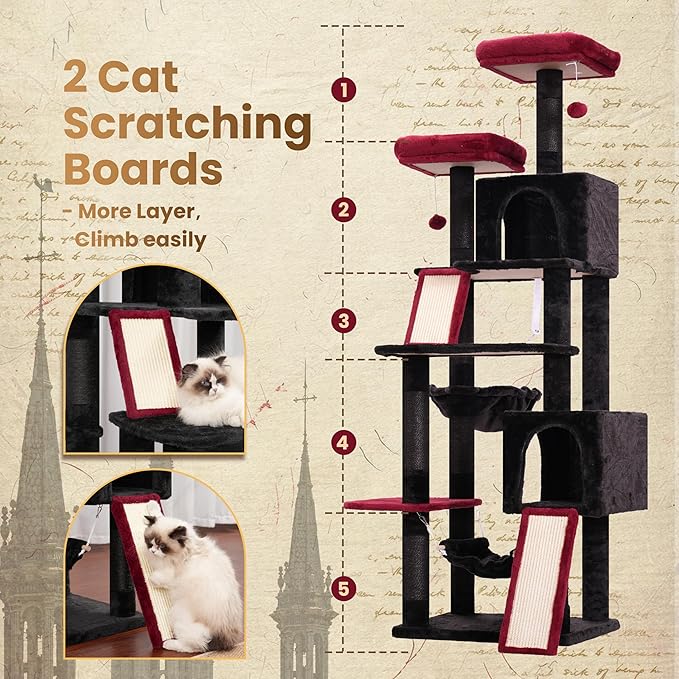 Gitelsnour Cat Tree for Indoor Cats, Gothic Sturdy Cat Tree House - Image 2