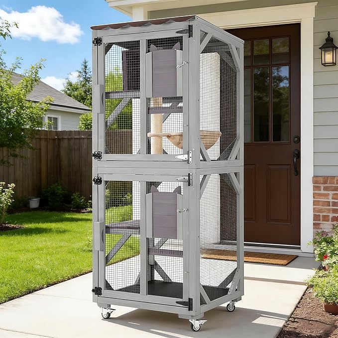 62.8’’ Cat Catio Enclosure, Sisal Scratching Post & Weatherproof Roof Cover by Aivituvin