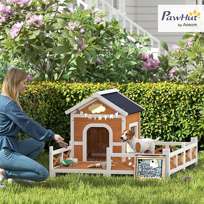 PawHut Outdoor Dog House, Weatherproof & Openable Roof, Elevated Base, - Image 2