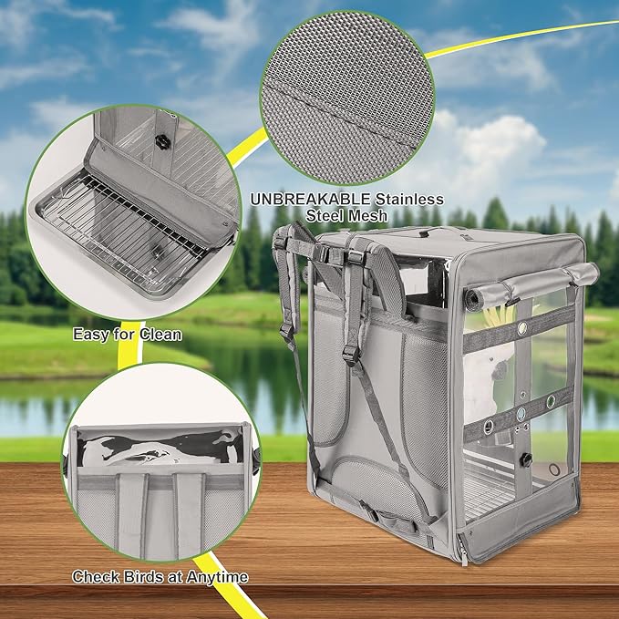 Bird Carrier Travel Cage, Cockatoo Carrier, Parrot Travel Backpack - Image 3