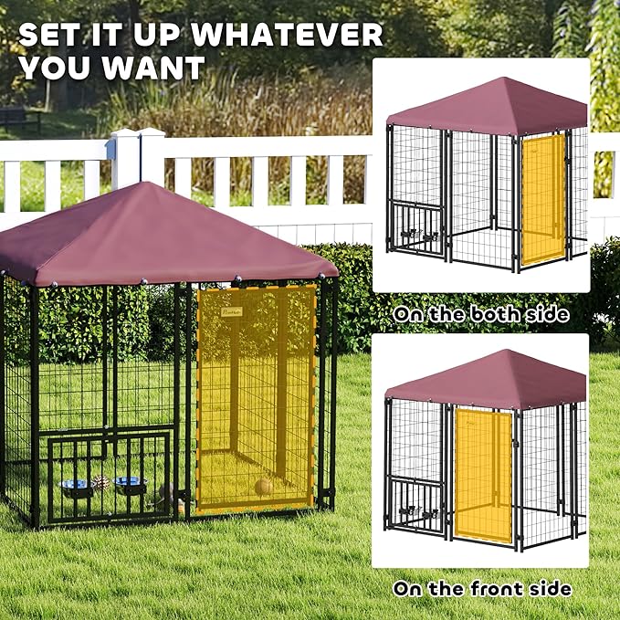 PawHut 4.6' x 4.6' x 5' Outdoor Dog Kennel, Welded Wire Dog Kennel Outside Run - Image 6