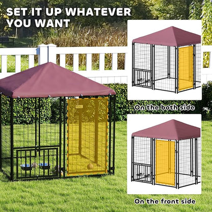 PawHut 4.6' x 4.6' x 5' Outdoor Dog Kennel, Welded Wire Dog Kennel Outside Run - Image 6