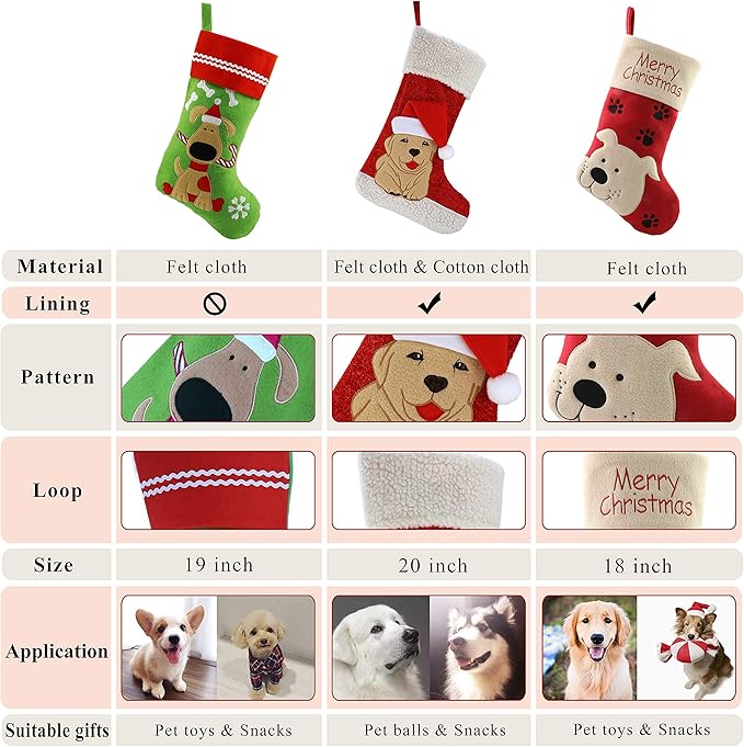 WEWILL 18’’ Dog Felt Christmas Stockings Paws Embroidered - Image 5
