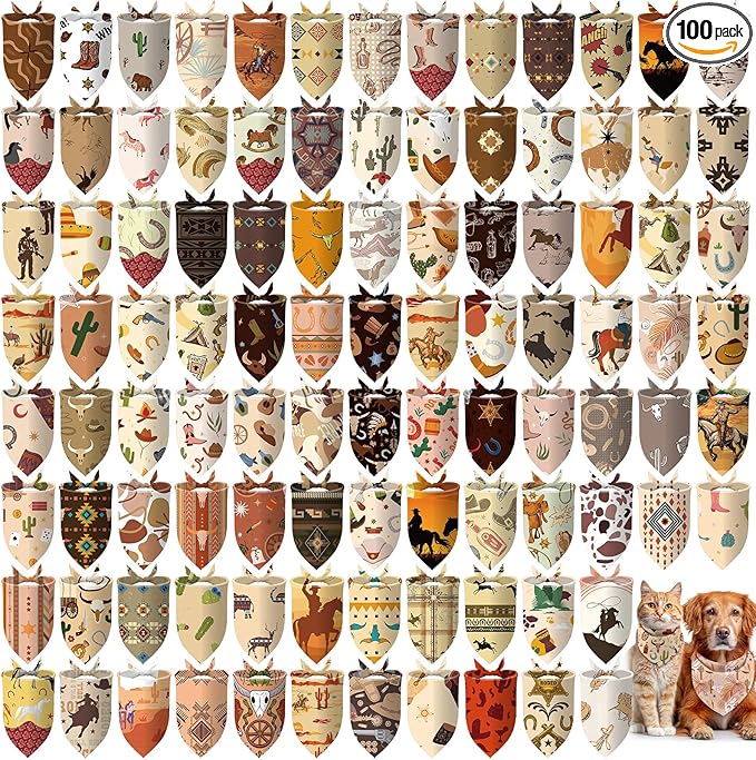 Huhumy 100 Pcs Cowboy Dog Bandanas Bulk Pet Bibs Colorful Triangle Scarf by Huhumy