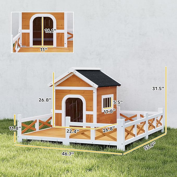 PawHut Outdoor Dog House, Weatherproof & Openable Roof, Elevated Base, - Image 7