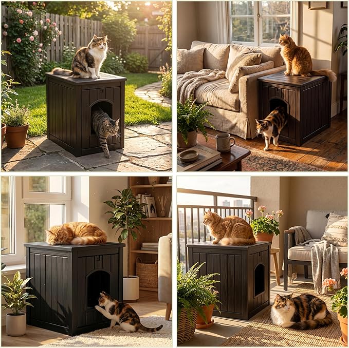 Cat Litter Box Enclosure, Openable Front Door, Raised Floor, Waterproof & - Image 7