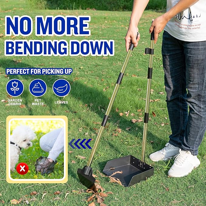 Pooper Scooper for Large Dogs, Adjustable Long Handle Metal Tray and Spade Poop - Image 2
