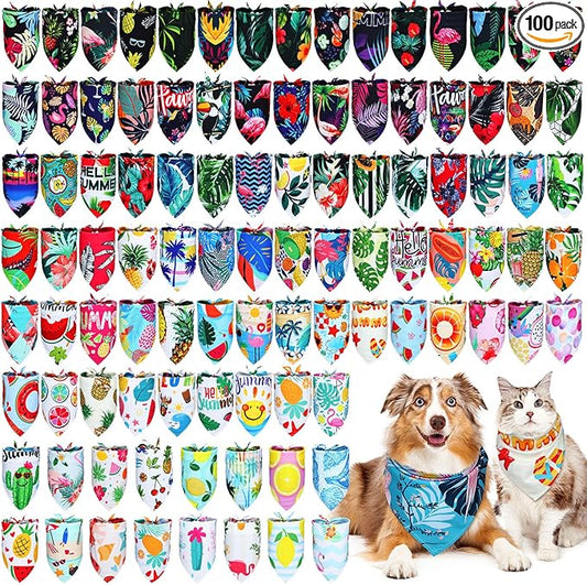 Huhumy 100 Pcs Hawaiian Dog Bandanas Bulk Pet Bibs Colorful Triangle Scarf Pet by Huhumy