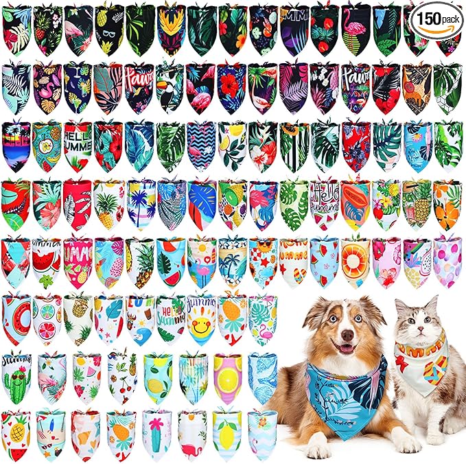 Huhumy 150 Pcs Hawaiian Dog Bandanas Bulk Pet Bibs Colorful Triangle Scarf Pet by Huhumy
