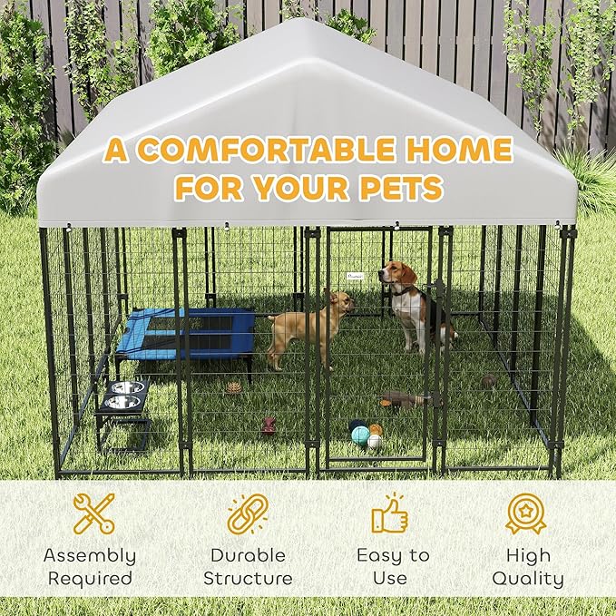 PawHut Outdoor Dog Kennel with Roof, UV-Resistant & Waterproof Cover, - Image 6