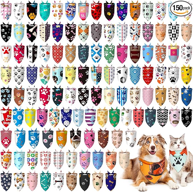 Huhumy 150 Pcs Paw Dog Bandanas Bulk Pet Bibs Colorful Triangle Scarf Pet Paw by Huhumy