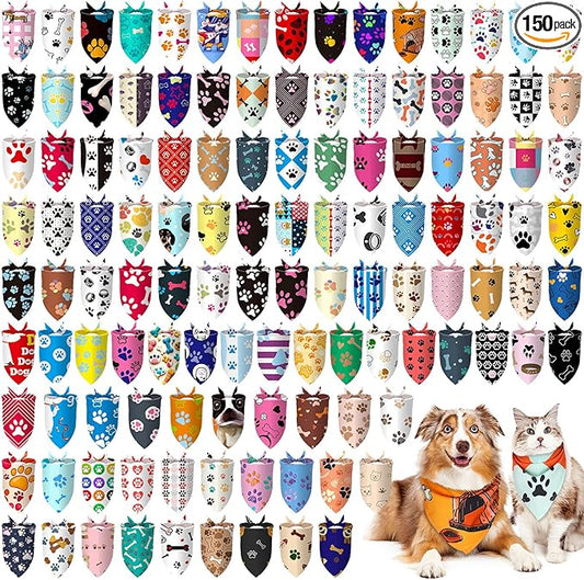 Huhumy 150 Pcs Paw Dog Bandanas Bulk Pet Bibs Colorful Triangle Scarf Pet Paw by Huhumy