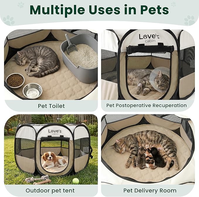Love's cabin Dog Playpen with Washable Pee Pad, Puppy Pet Cat Playpen Small - Image 5