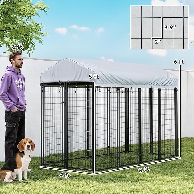 PawHut Outdoor Dog Kennel with Roof, UV-Resistant & Waterproof Cover, - Image 8