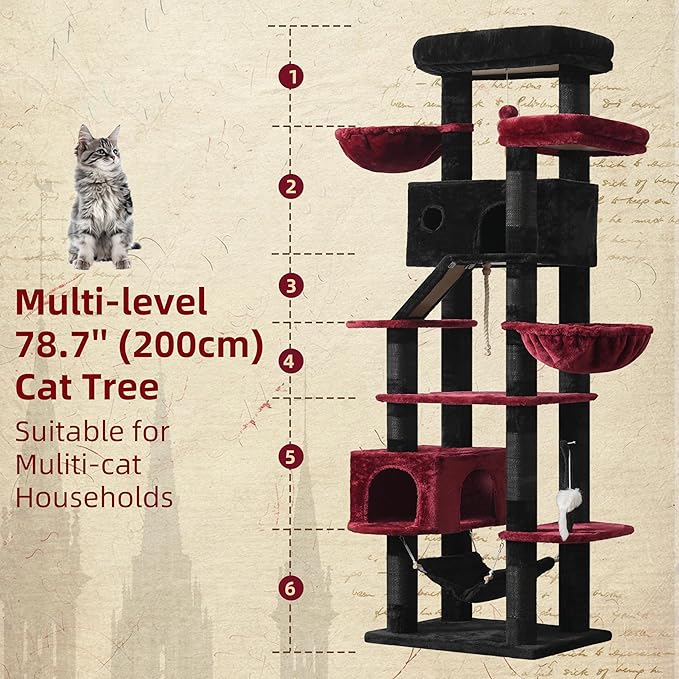 Gitelsnour Gothic Cat Tree for Large Cats, 78.7" Tall Cat Tower for Indoor Cats - Image 2