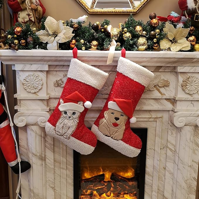 WEWILL 20'' Cute Cat Christmas Stockings Embroidered Xmas Socks Holiday Party - Image 8