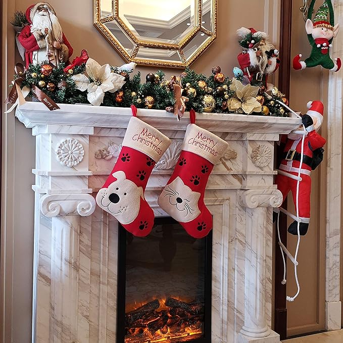 WEWILL 18’’ Dog Felt Christmas Stockings Paws Embroidered - Image 8