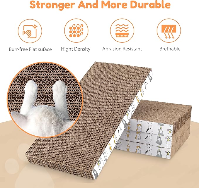 PatiencET Cat Scratch Pad with Box, 4 Pack Cardboard Cat Scratcher Lounge Bed - Image 5